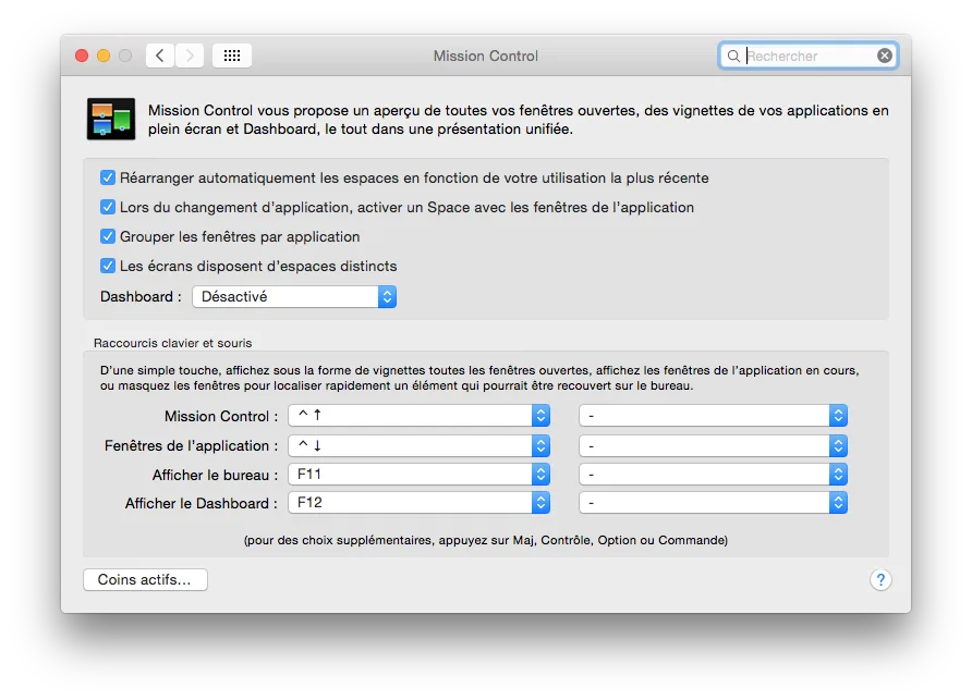 dashboard yosemite desactive