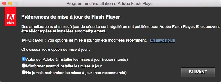 flash yosemite autoriser mises a jour ou pas