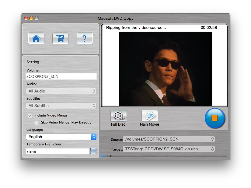 Copier un DVD Video sur Yosemite gravure en cours