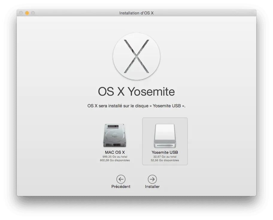 installer Yosemite sur cle USB choisir cle