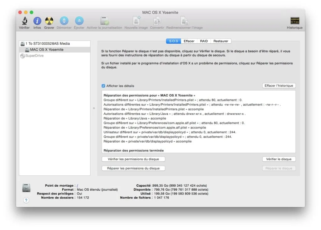 reparer yosemite permissions du disque