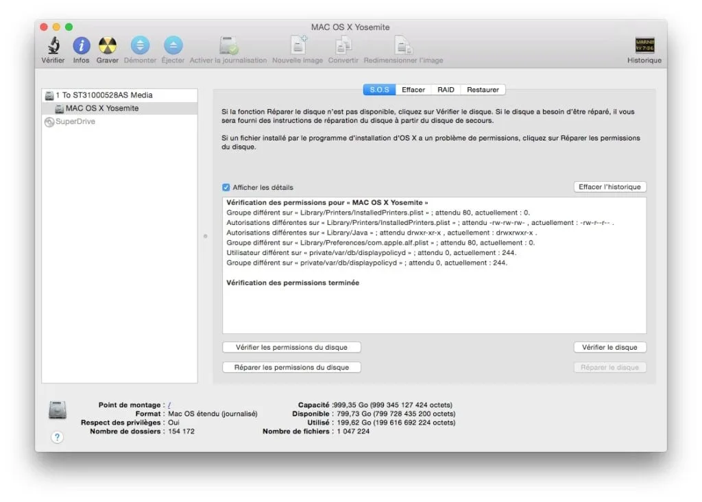 réparer yosemite vérification terminee