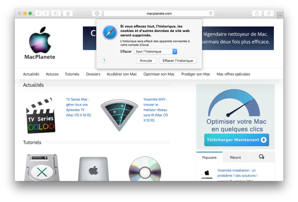 safari yosemite effacer historique