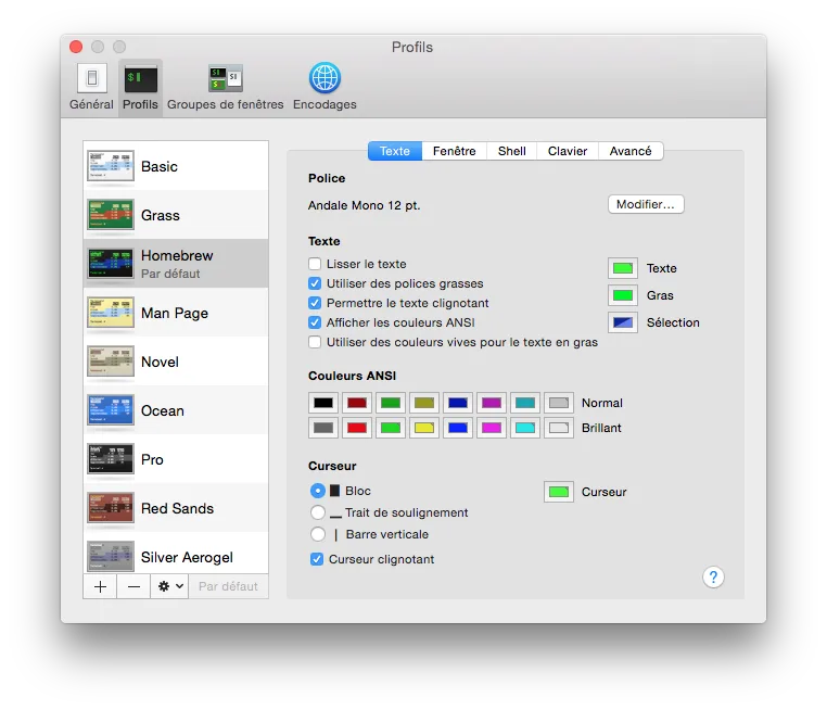 terminal mac yosemite profils