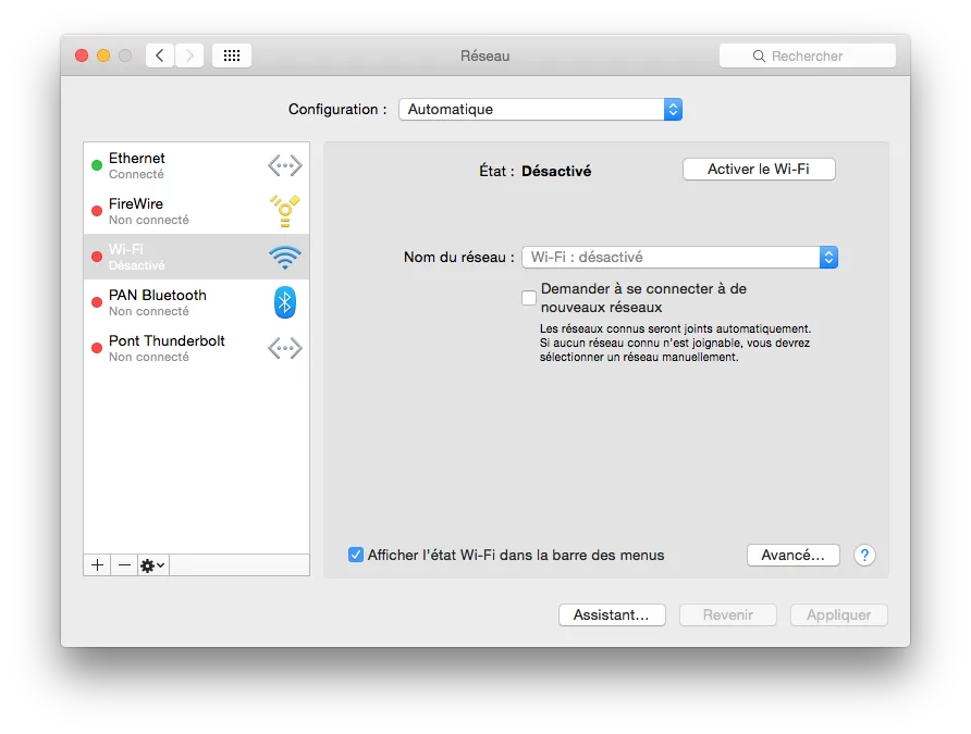 yosemite wifi activer le reseau