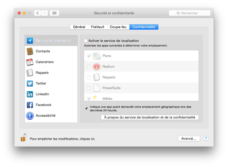 MacBook Yosemite service localisation