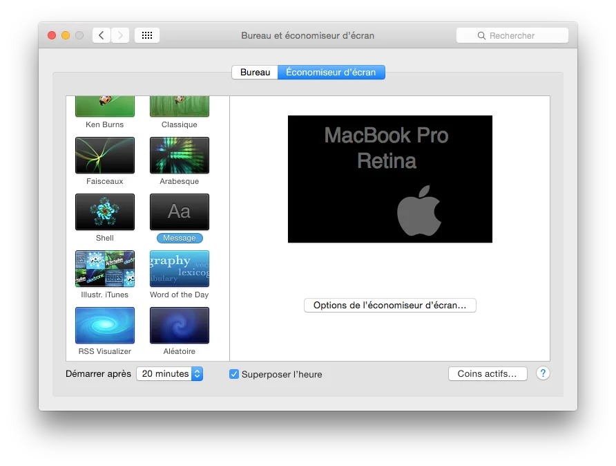 macbook yosemite ecran de veille