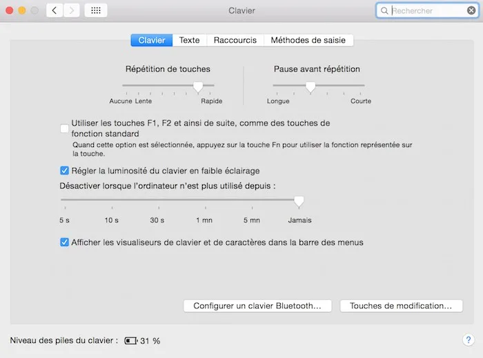 macbook yosemite faible eclairage clavier