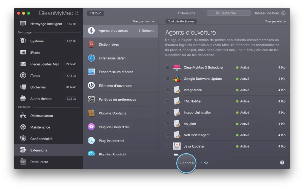 nettoyer mac yosemite extensions