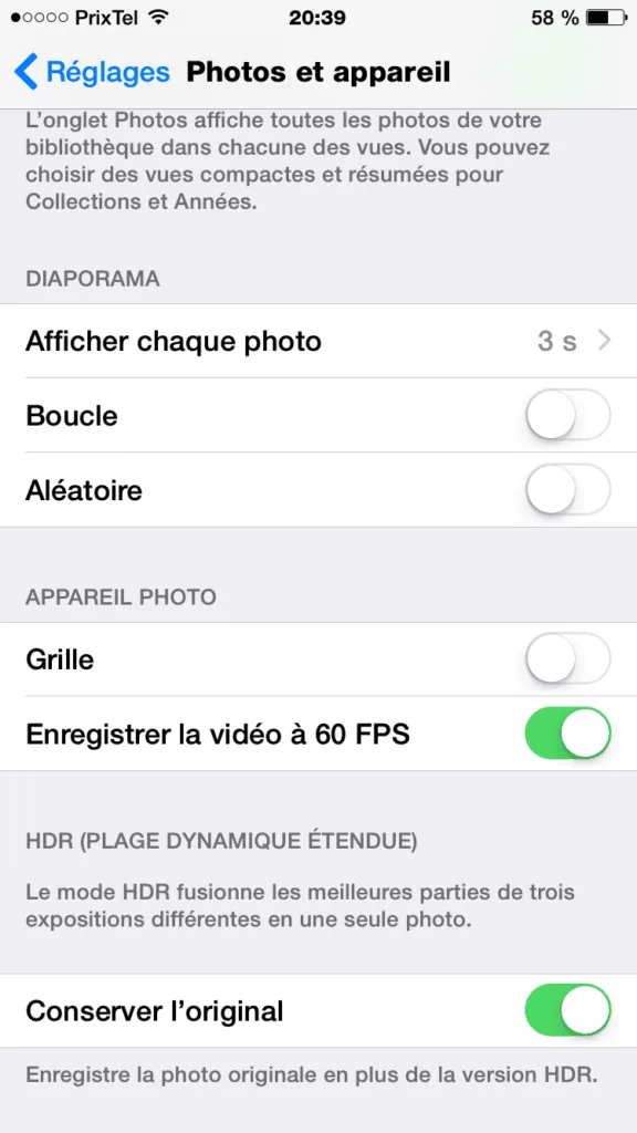 iPhone 6 60 FPS enregistrer la video a 60 fps