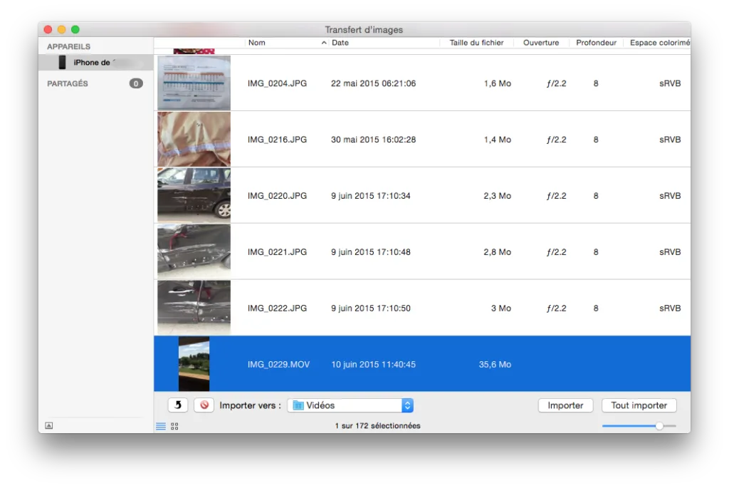 iPhone 6 60 FPS importer transfert d'images
