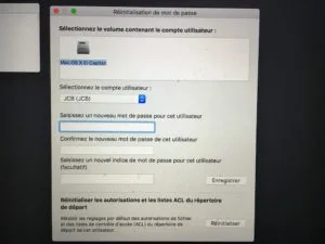 mot de passe mac reset ACL
