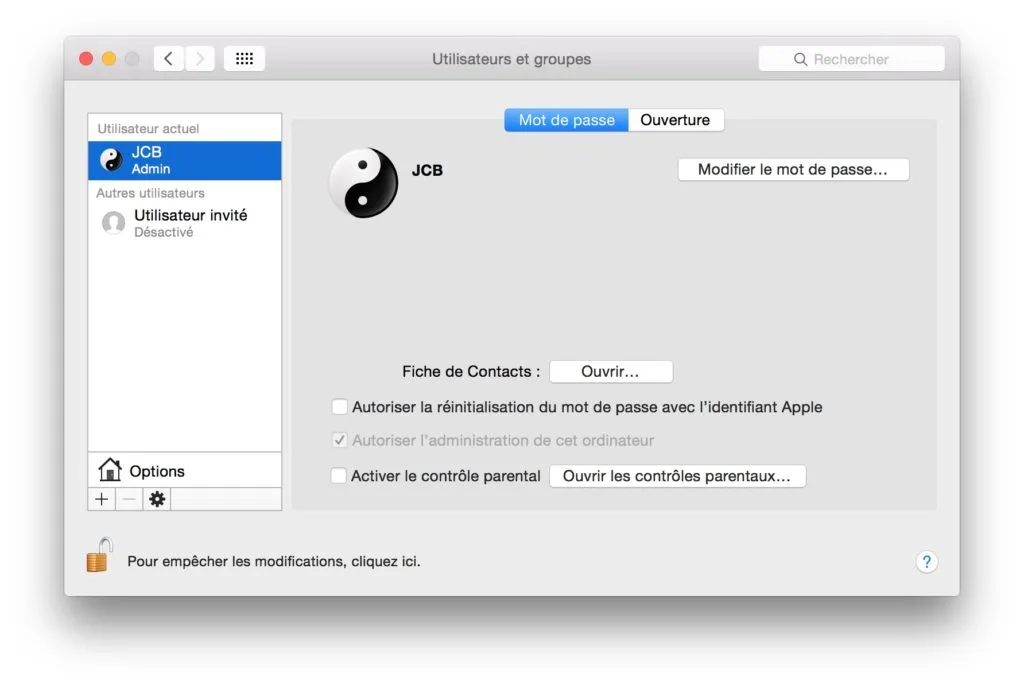 reinitialiser son mot de passe mac admin