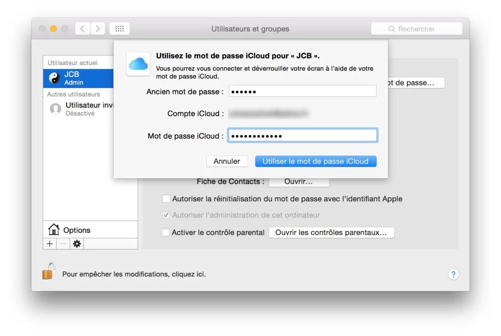 reinitialiser son mot de passe mac icloud