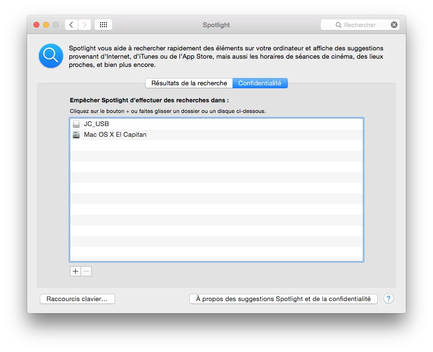 désactiver spotlight exclure disque