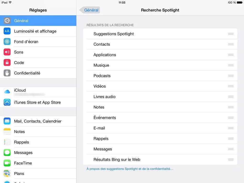 désactiver spotlight ios