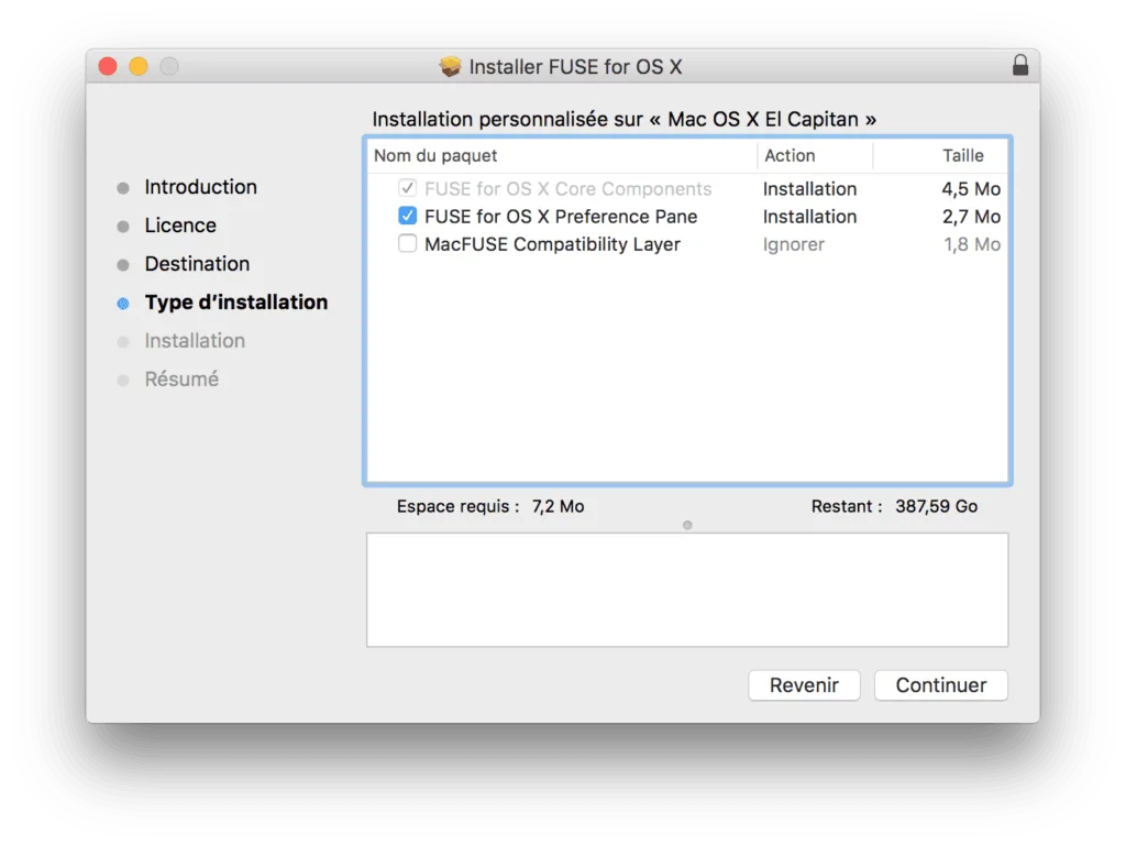 ntfs el capitan osx fuse type d'installation