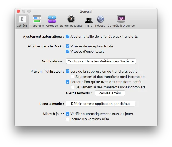 transmission el capitan mac onglet general