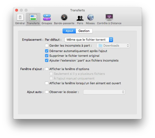 transmission el capitan mac onglet transfert
