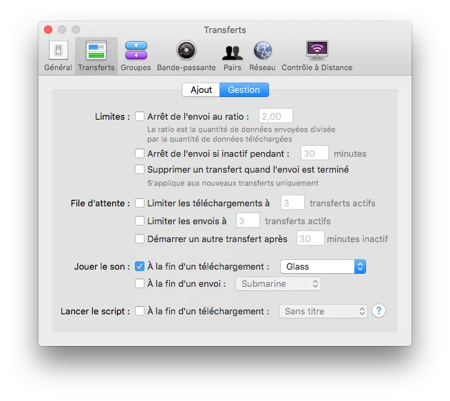 transmission el capitan mac os x onglet gestion