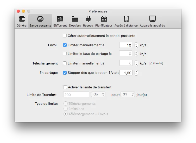 utorrent el capitan bande passante