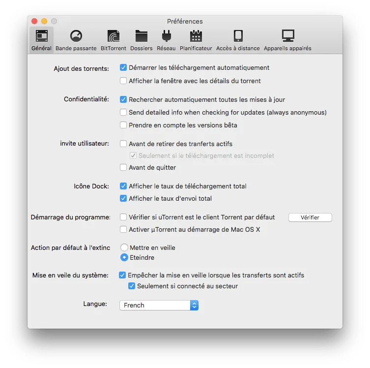 utorrent el capitan onglet general