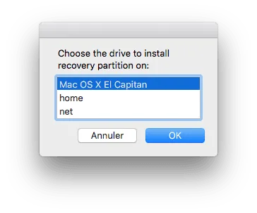 Réparer la partition Recovery Mac OS X El Capitan (10.11) 5 Reparer la partition Recovery Mac choisir disque os x