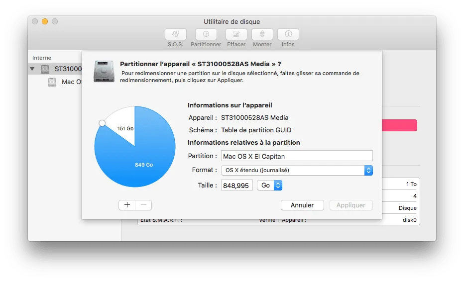 Triple boot El Capitan partitions actuelles