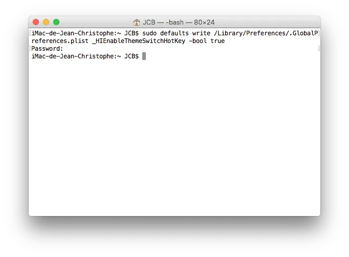 dark mode mac os x via raccourci clavier
