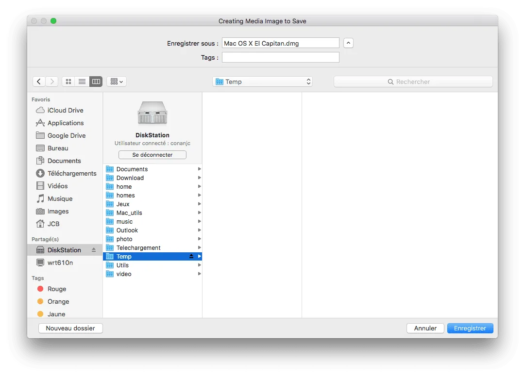 cloner el capitan disque image nas