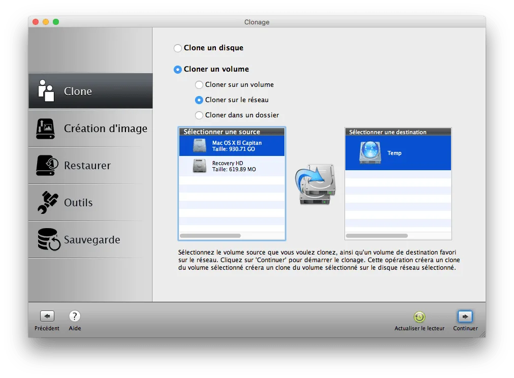 cloner el capitan sur reseau