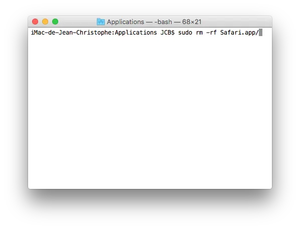 supprimer safari mac sudo rm -rf