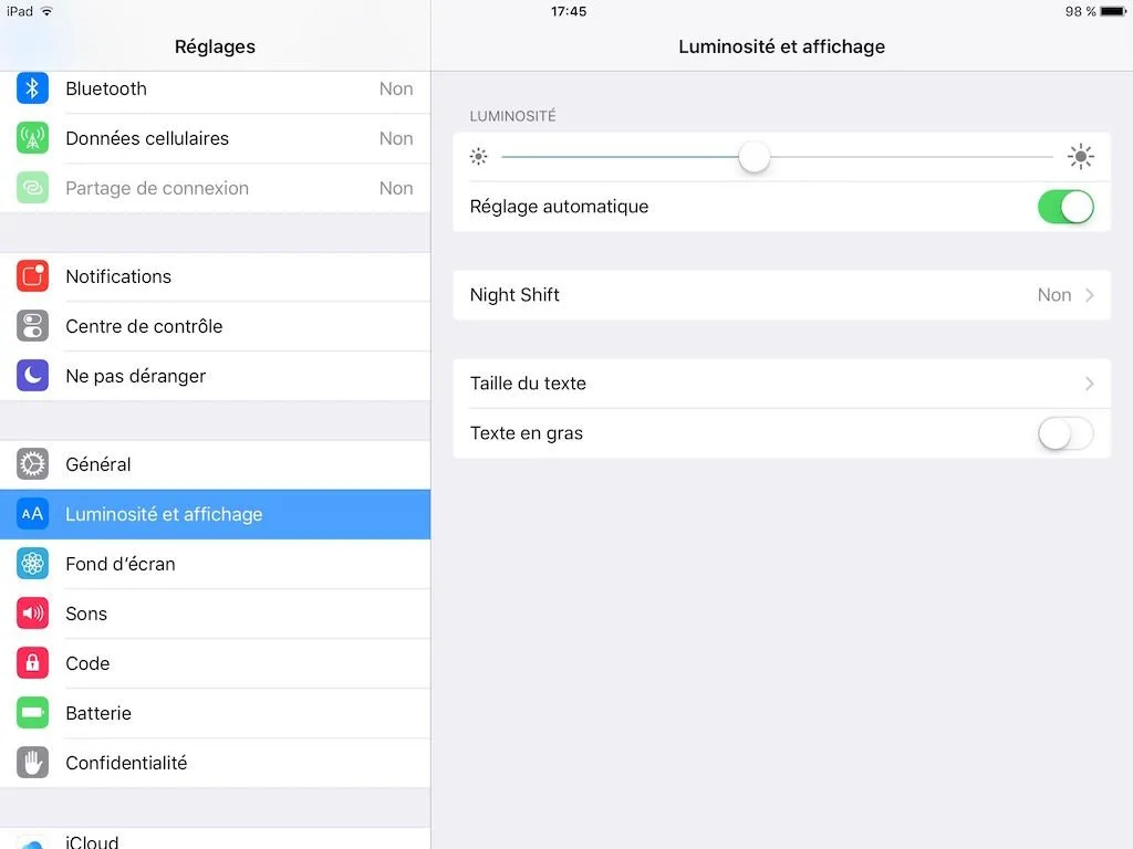 Activer Night Shift luminosite et affichage