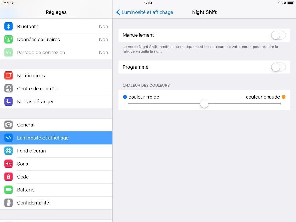 Activer Night Shift manuellement ou automatiquement
