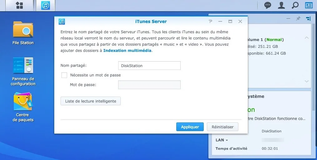 Configurer DiskStation Mac OS X (Time Machine, iTunes Server, AFP, SMB, FTP(S), SFTP, WebDAV) 14 Configurer DiskStation Mac activer itunes server