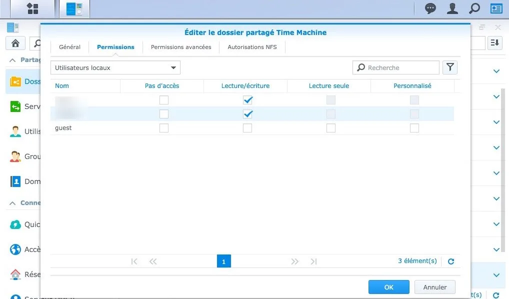 Configurer DiskStation Mac OS X (Time Machine, iTunes Server, AFP, SMB, FTP(S), SFTP, WebDAV) 9 configurer diskstation mac permissions time machine