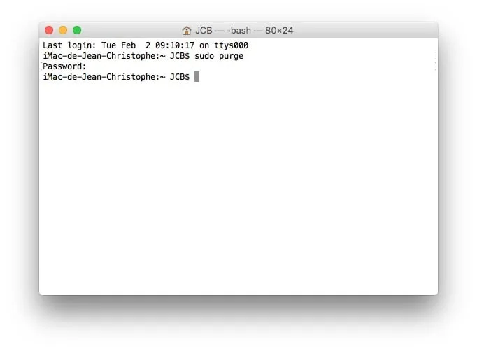 purger la ram mac sudo purge