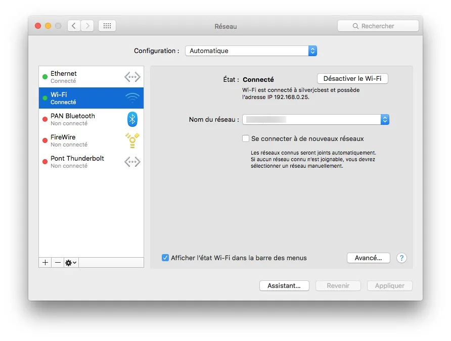 Utiliser WiFi et Ethernet sur Mac wi-fi reglages