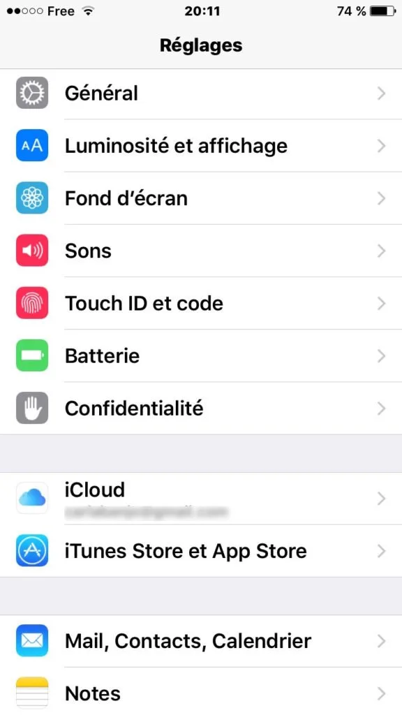activer le mode economie d'energie iPhone reglages