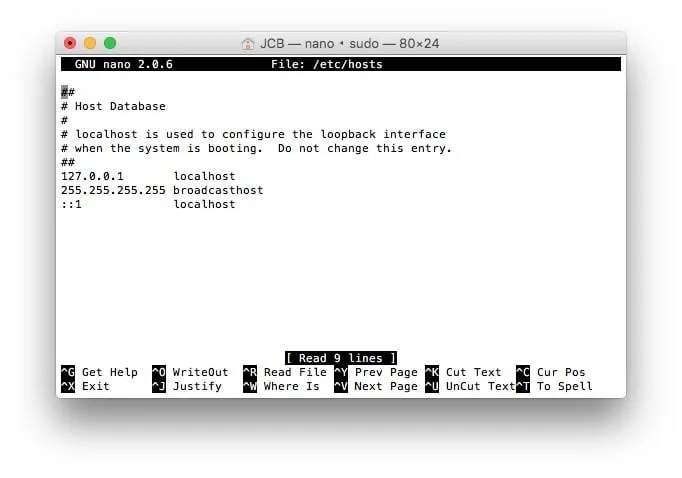 fichiers hosts mac nano