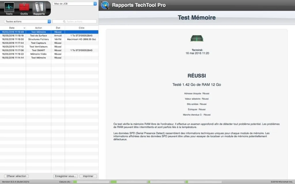 diagnostiquer son mac rapport