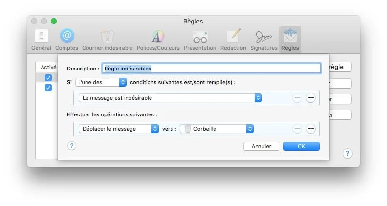 gerer les spams sur mac indesirables