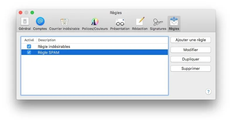 gerer les spams sur mac os