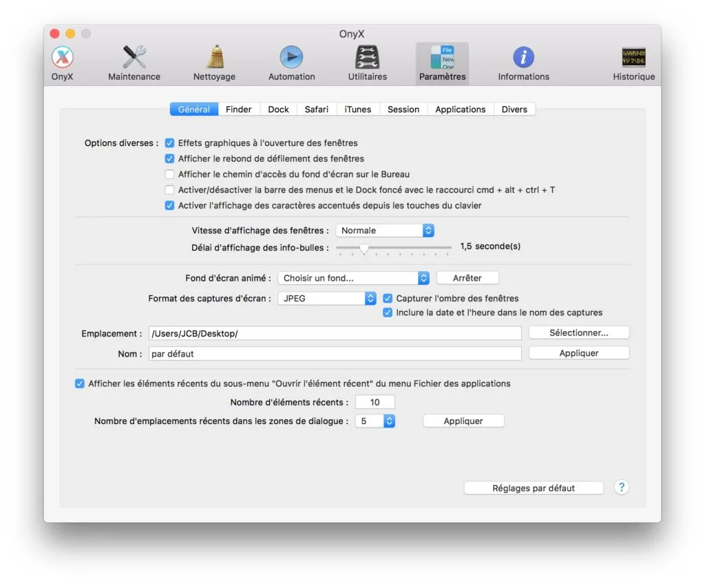 Capture d-ecran sur mac onyx