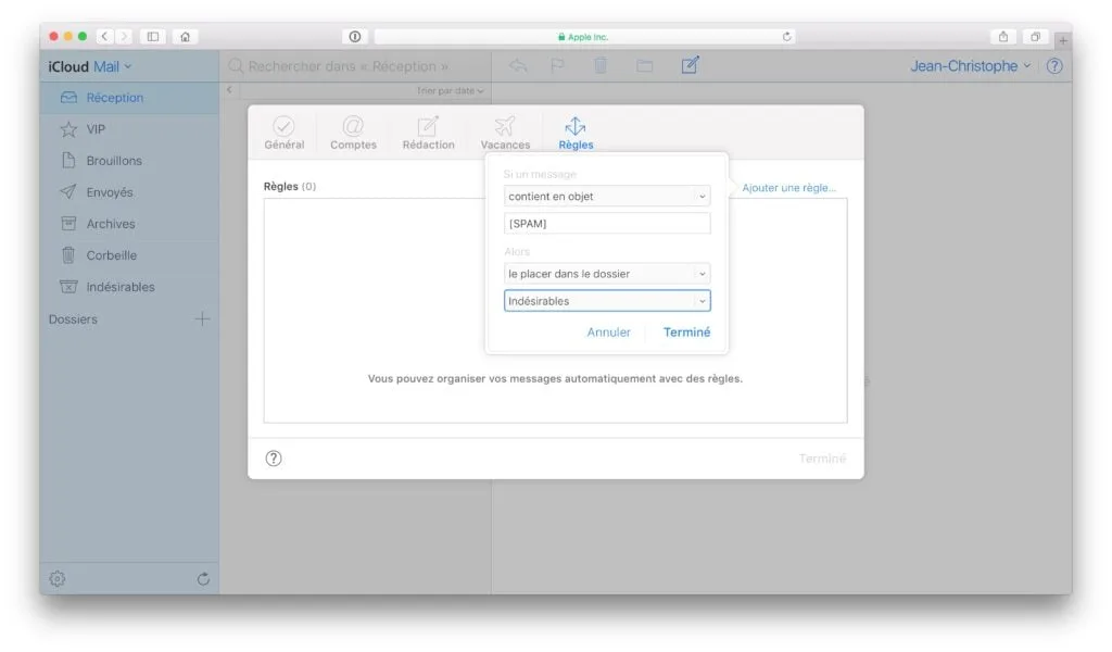 Gerer les spams sur iPhone ajouter une regle