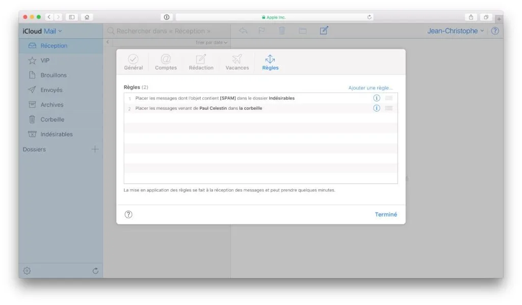 Gerer les spams sur iPhone creation regle filtrage