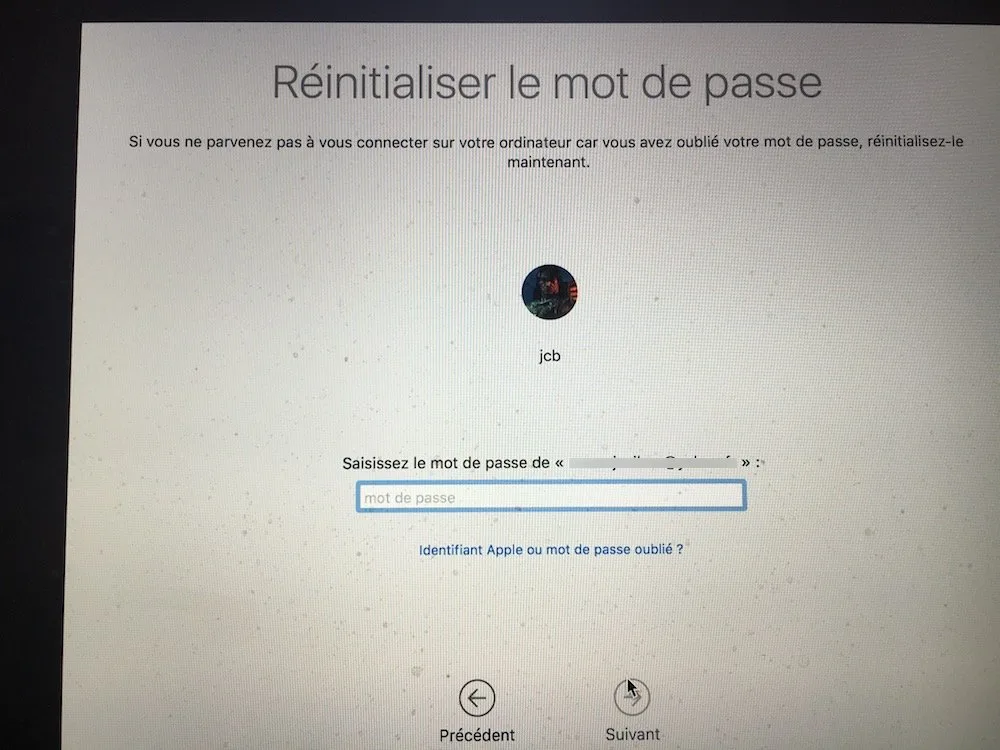 reinitialiser le mot de passe macos sierra identifiant Apple oublie