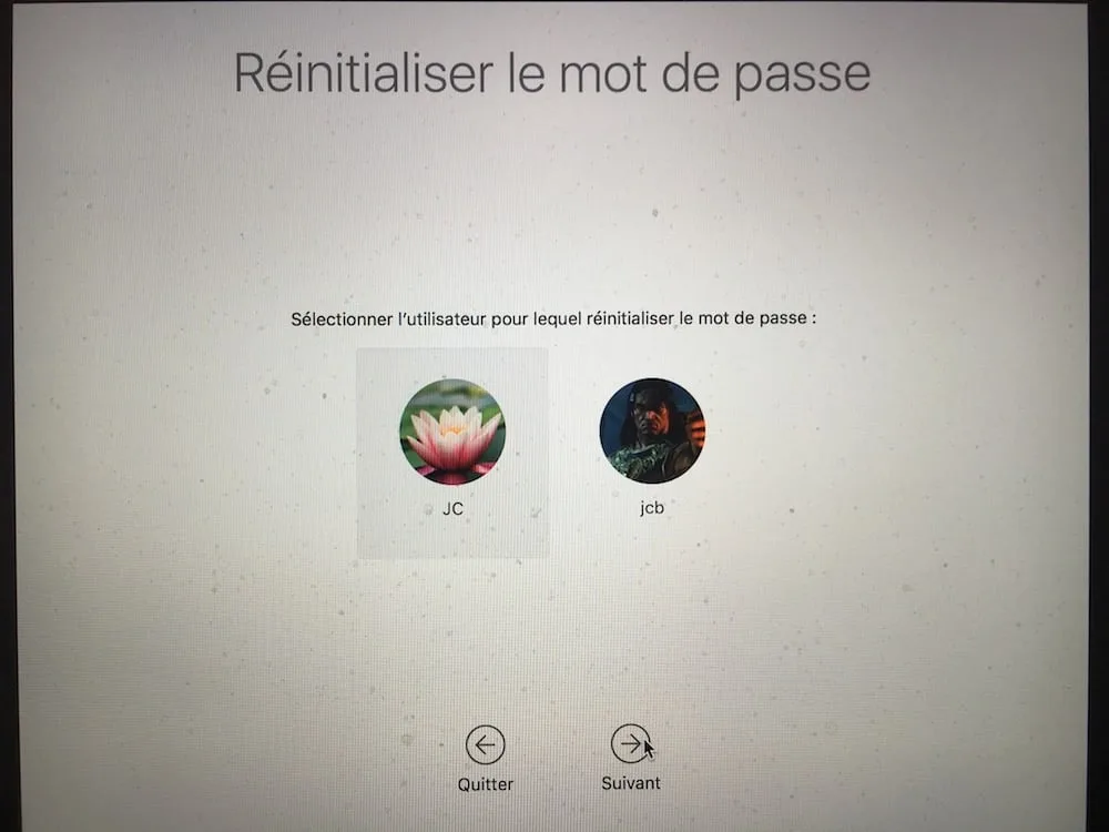 reinitialiser le mot de passe macos sierra methode classique