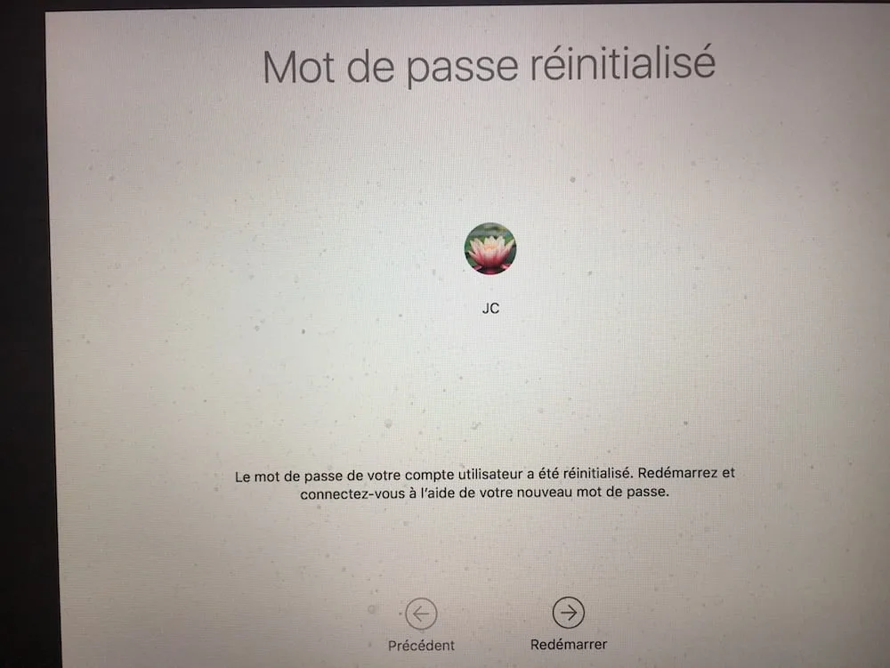 reinitialiser le mot de passe macos sierra reussi