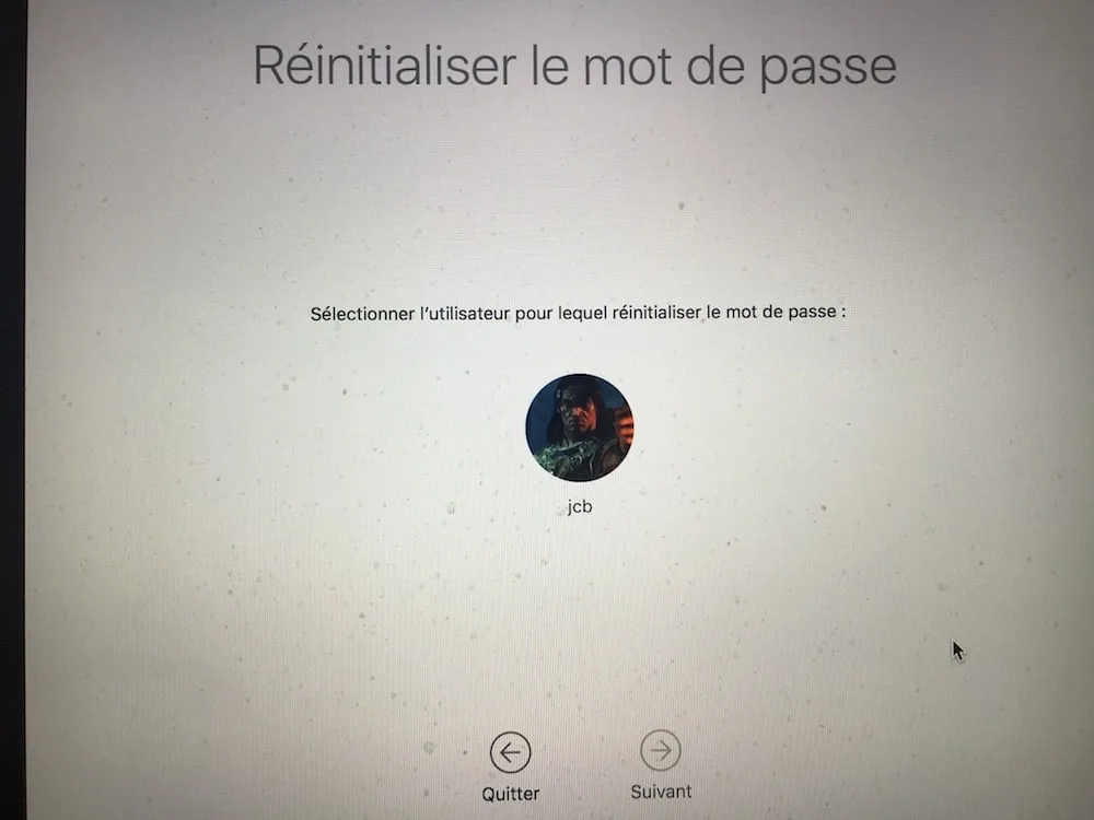 reinitialiser le mot de passe macos sierra selectionner utilisateur